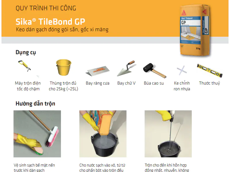 Thi công Sika® TileBond GP